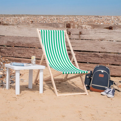 Harbour Housewares - Folding Wooden Deck Chairs - Green Stripe - Pack of 4 - 4