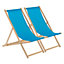 Harbour Housewares - Folding Wooden Deck Chairs - Light Blue - Pack of 2