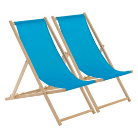 Harbour Housewares - Folding Wooden Deck Chairs - Light Blue - Pack of 2