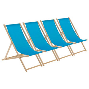 Harbour Housewares - Folding Wooden Deck Chairs - Light Blue - Pack of 4