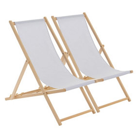 Harbour Housewares - Folding Wooden Deck Chairs - Light Grey - Pack of 2