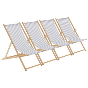 Harbour Housewares - Folding Wooden Deck Chairs - Light Grey Stripe - Pack of 4
