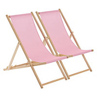 Harbour Housewares - Folding Wooden Deck Chairs - Light Pink - Pack of 2