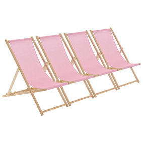 Harbour Housewares Folding Wooden Deck Chairs - Light Pink - Pack of 4
