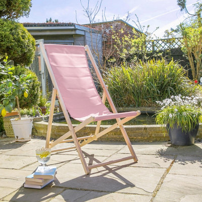 Harbour Housewares - Folding Wooden Deck Chairs - Light Pink - Pack of 4 - 7
