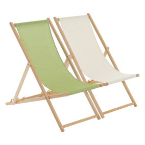 Harbour Housewares - Folding Wooden Deck Chairs - Lime Green/Natural - Pack of 2