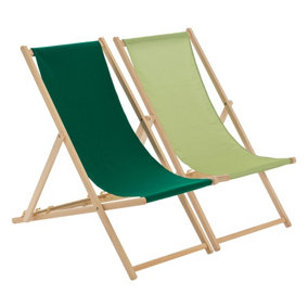 Harbour Housewares - Folding Wooden Deck Chairs - Lime/Green - Pack of 2