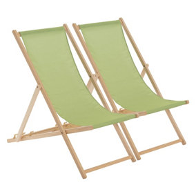 Harbour Housewares - Folding Wooden Deck Chairs - Lime Green - Pack of 2