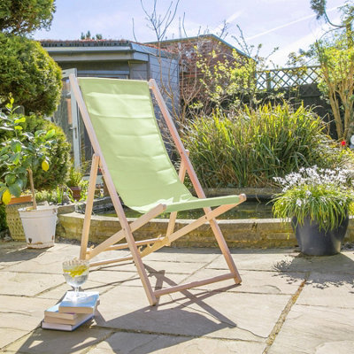 Harbour Housewares - Folding Wooden Deck Chairs - Lime Green - Pack of 2 - 7
