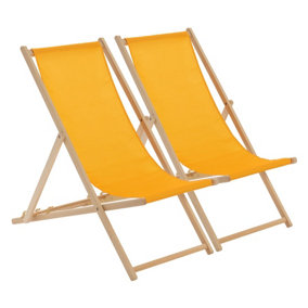 Harbour Housewares - Folding Wooden Deck Chairs - Mustard - Pack of 2