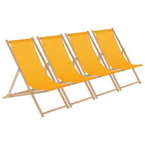 Harbour Housewares - Folding Wooden Deck Chairs - Mustard - Pack of 4