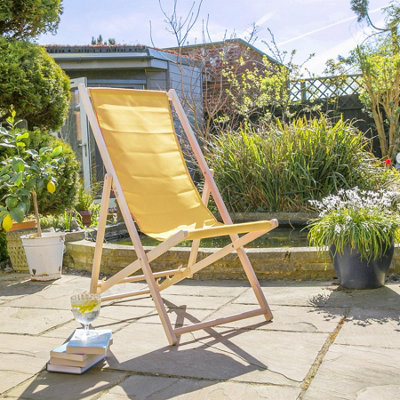 Harbour Housewares - Folding Wooden Deck Chairs - Mustard - Pack of 4 - 7