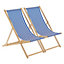 Harbour Housewares - Folding Wooden Deck Chairs - Navy Stripe - Pack of 2