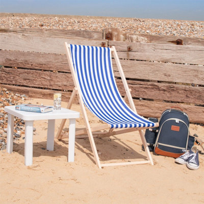 Harbour Housewares - Folding Wooden Deck Chairs - Navy Stripe - Pack of 2 - 6