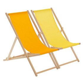 Harbour Housewares - Folding Wooden Deck Chairs - Orange/Yellow - Pack of 2