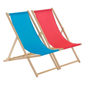 Harbour Housewares - Folding Wooden Deck Chairs - Pink/Light Blue - Pack of 2