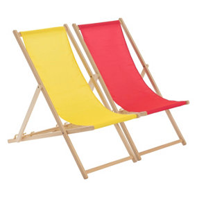 Harbour Housewares - Folding Wooden Deck Chairs - Pink/Yellow - Pack of 2