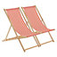 Harbour Housewares - Folding Wooden Deck Chairs - Red Orange Stripe - Pack of 2