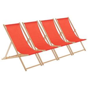 Harbour Housewares - Folding Wooden Deck Chairs - Red - Pack of 4