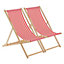 Harbour Housewares - Folding Wooden Deck Chairs - Red Stripe - Pack of 2