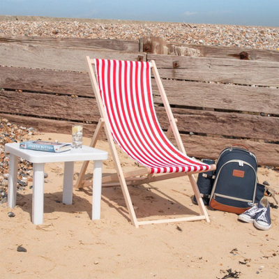 Harbour Housewares - Folding Wooden Deck Chairs - Red Stripe - Pack of 2 - 4