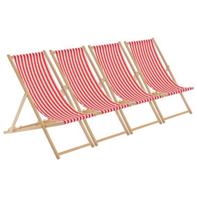 Harbour Housewares - Folding Wooden Deck Chairs - Red Stripe - Pack of 4