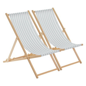 Harbour Housewares - Folding Wooden Deck Chairs - Sage Grey Stripe - Pack of 2