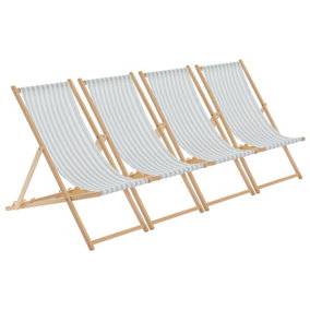 Harbour Housewares - Folding Wooden Deck Chairs - Sage Grey Stripe - Pack of 4