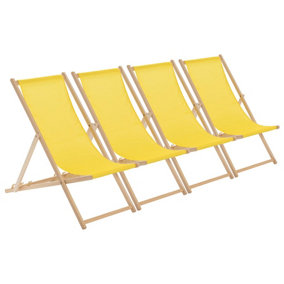 Harbour Housewares - Folding Wooden Deck Chairs - Yellow - Pack of 4