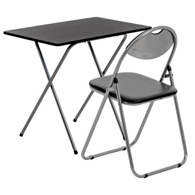 Harbour Housewares Folding Wooden Desk Chair Set Black Silver