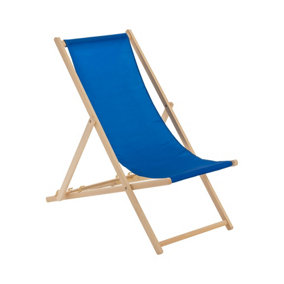 Harbour Housewares - Folding Wooden Garden Deck Chair - Blue