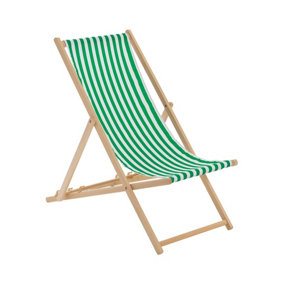 Harbour Housewares - Folding Wooden Garden Deck Chair - Green Stripe