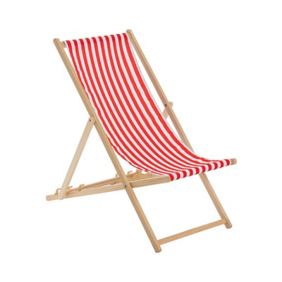 Harbour Housewares - Folding Wooden Garden Deck Chair - Red Stripe