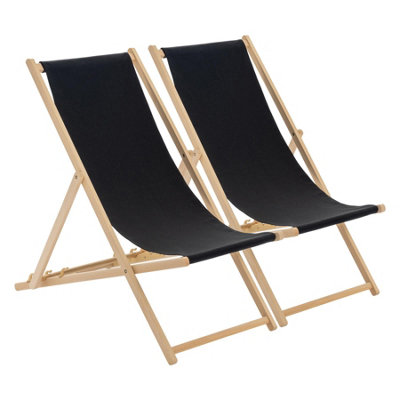 Harbour Housewares Folding Wooden Garden Deck Chairs Black Pack