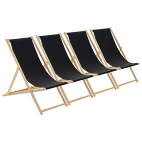 Harbour Housewares - Folding Wooden Garden Deck Chairs - Black - Pack of 4