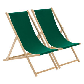 Harbour Housewares - Folding Wooden Garden Deck Chairs - Green - Pack of 2