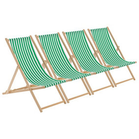 Harbour Housewares - Folding Wooden Garden Deck Chairs - Green Stripe - Pack of 4