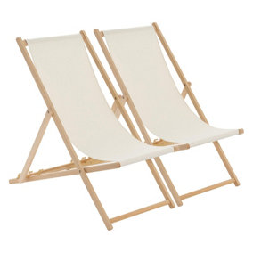 Harbour Housewares - Folding Wooden Garden Deck Chairs - Natural - Pack of 2