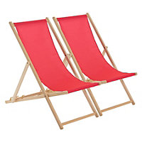 Harbour Housewares - Folding Wooden Garden Deck Chairs - Pink - Pack of 2