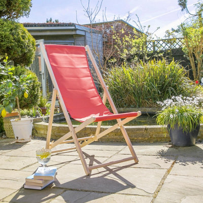 Harbour Housewares - Folding Wooden Garden Deck Chairs - Red - Pack of 4 - 7