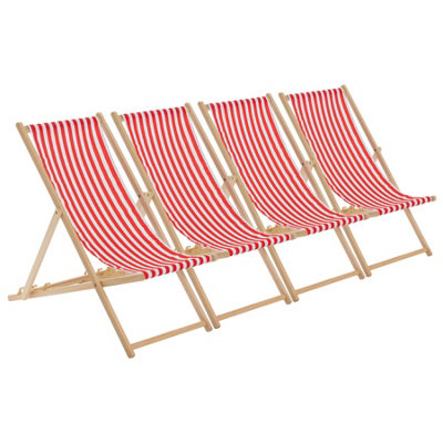 Harbour Housewares - Folding Wooden Garden Deck Chairs - Red Stripe - Pack of 4