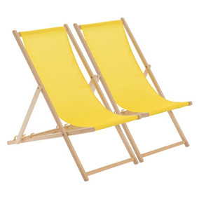 Harbour Housewares - Folding Wooden Garden Deck Chairs - Yellow - Pack of 2