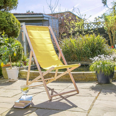 Harbour Housewares - Folding Wooden Garden Deck Chairs - Yellow - Pack of 2 - 7