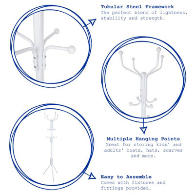 Harbour Housewares Free-Standing Steel Coat Rack - White