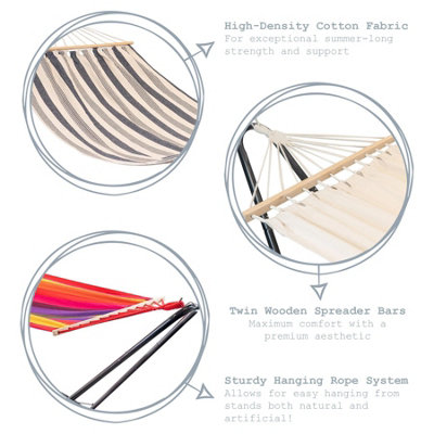 Harbour Housewares - Garden Hammock with Spreader Bars - Multi Stripe