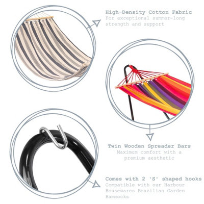Harbour Housewares - Garden Spreader Bar Hammock with Stand - Multi Stripe