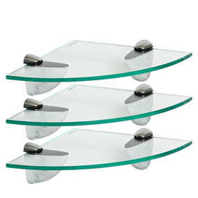 Harbour Housewares - Glass Bathroom Floating Corner Wall Shelves - 20cm - Clear - Pack of 3