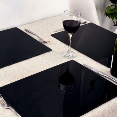 Harbour Housewares - Glass Placemats - 30cm x 20cm - Black - Pack of 6 - 7