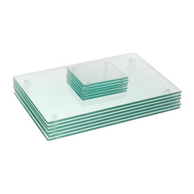 Harbour Housewares - Glass Placemats & Coasters Set - 30cm x 20cm - Clear - 12pc
