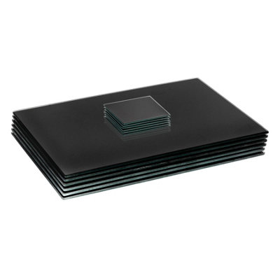 Harbour Housewares - Glass Placemats & Coasters Set - 40cm x 30cm - Black - 12pc